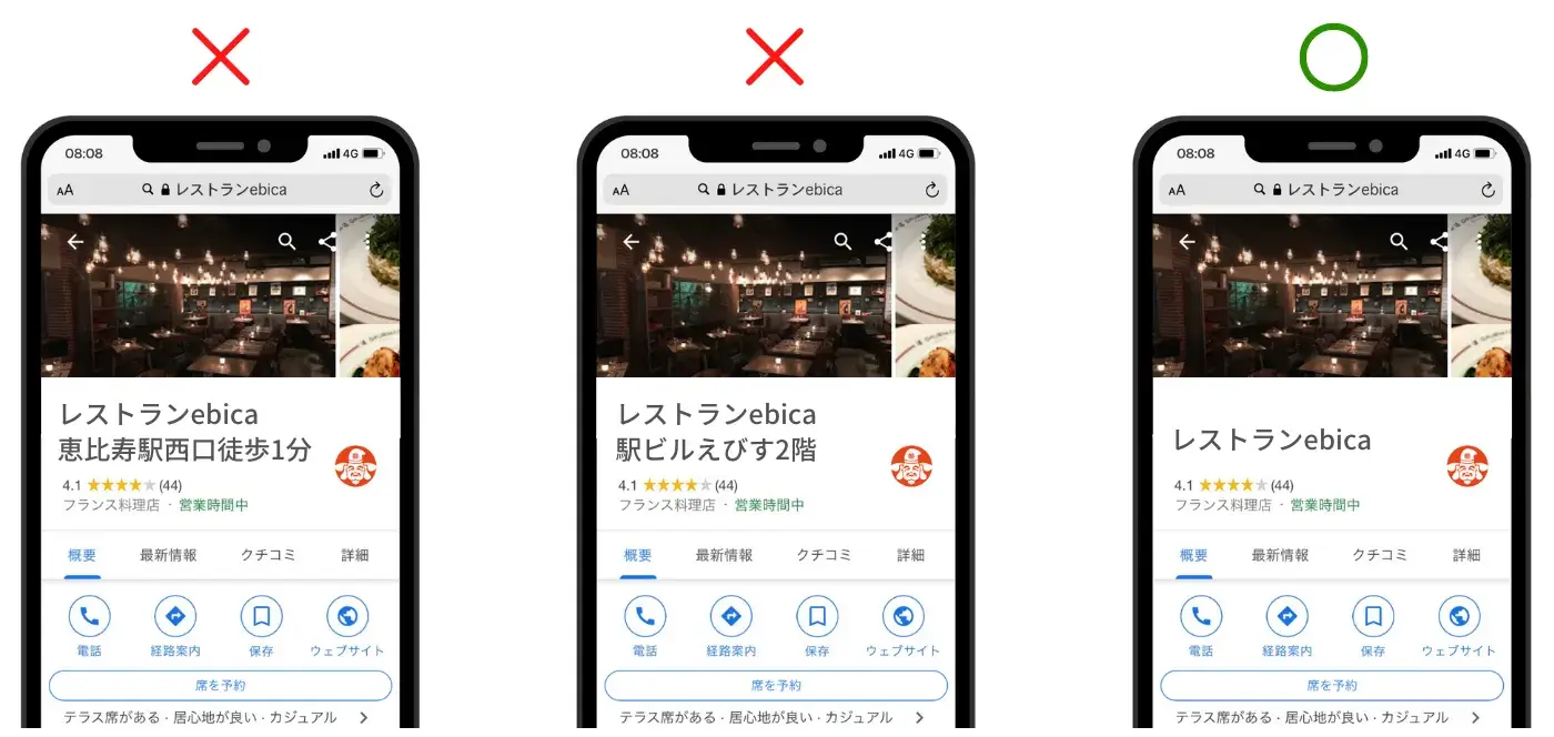 Google ビジネスプロフィール停止の原因①「店名」がガイドラインに違反している