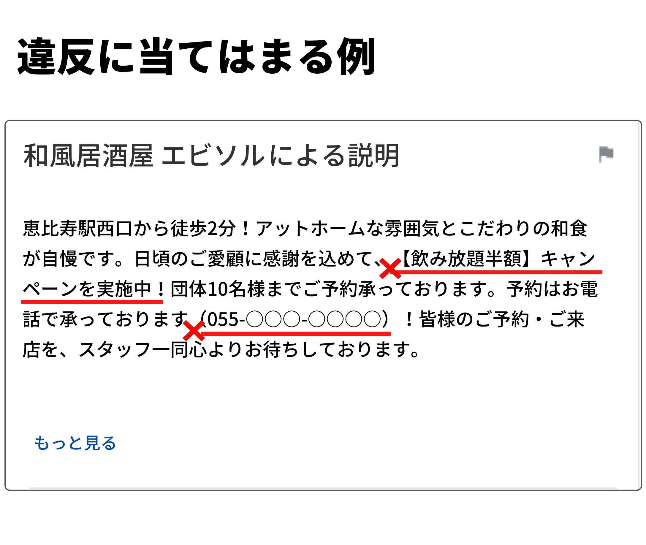 Google ビジネスプロフィール停止の原因②「ビジネスの説明」がガイドラインに違反している