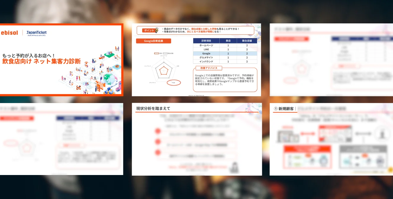 【飲食店向けネット集客力診断 レポート抜粋イメージ】