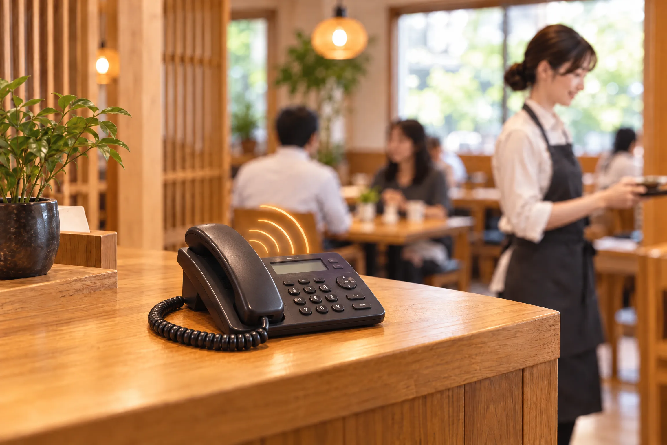 予約電話にさゆりが応対し、スタッフは接客を続けるイメージ